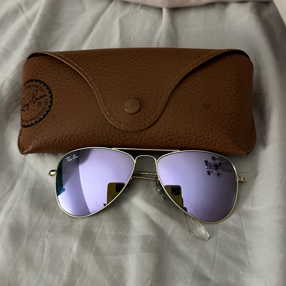 Ray-Ban Sunglasses with Purple Lenses and Brown Case